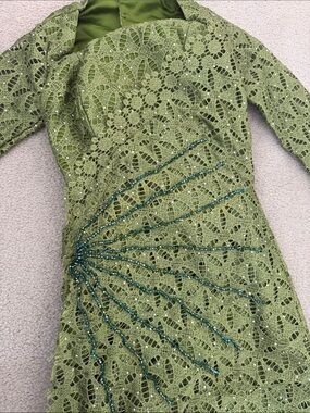 Elegant Olive Green Long Sleeve Lace Dress